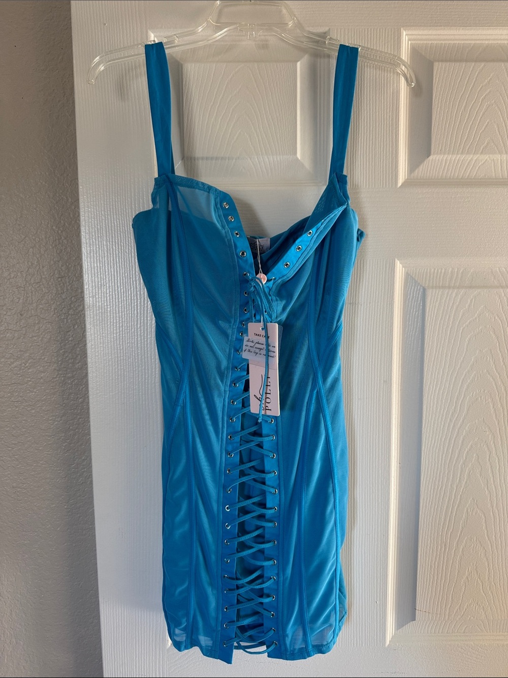 Oh Polly Electric Blue Lace-Up Mini Dress